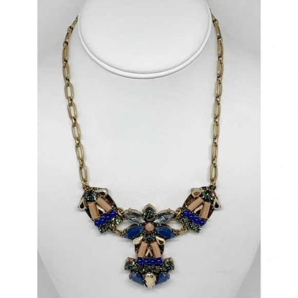 J. Crew Navy Tan Gray Crystal Necklace NWT - Picture 1 of 2